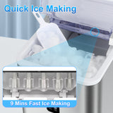 Mooye Countertop Ice Maker Machine, 26.5 lbs in 24Hrs, Electric ice Maker and Compact ice Machine with Ice Scoop and Basket, 2 Sizes of Bullet Ice for Home/Kitchen/Office