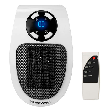 500W Digital Thermostat Portable Heater Fan - Wall Outlet Space Heater, Plug-in with Adjustable Temperature, Auto Shut-off, and Remote Control