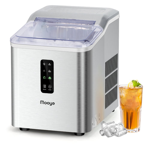 Mooye Countertop Ice Maker Machine, 26.5 lbs in 24Hrs, Electric ice Maker and Compact ice Machine with Ice Scoop and Basket, 2 Sizes of Bullet Ice for Home/Kitchen/Office